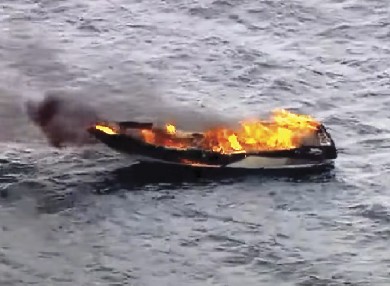 Photograph of the burning Chris-Craft boat