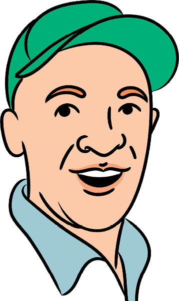 Illustration of an older man wearing a green cap
