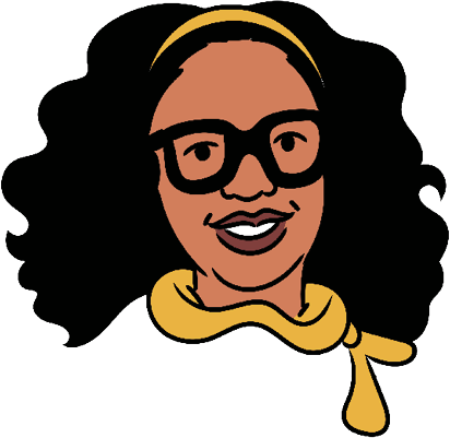 Illustration of a woman with spectacles and curly black hair
