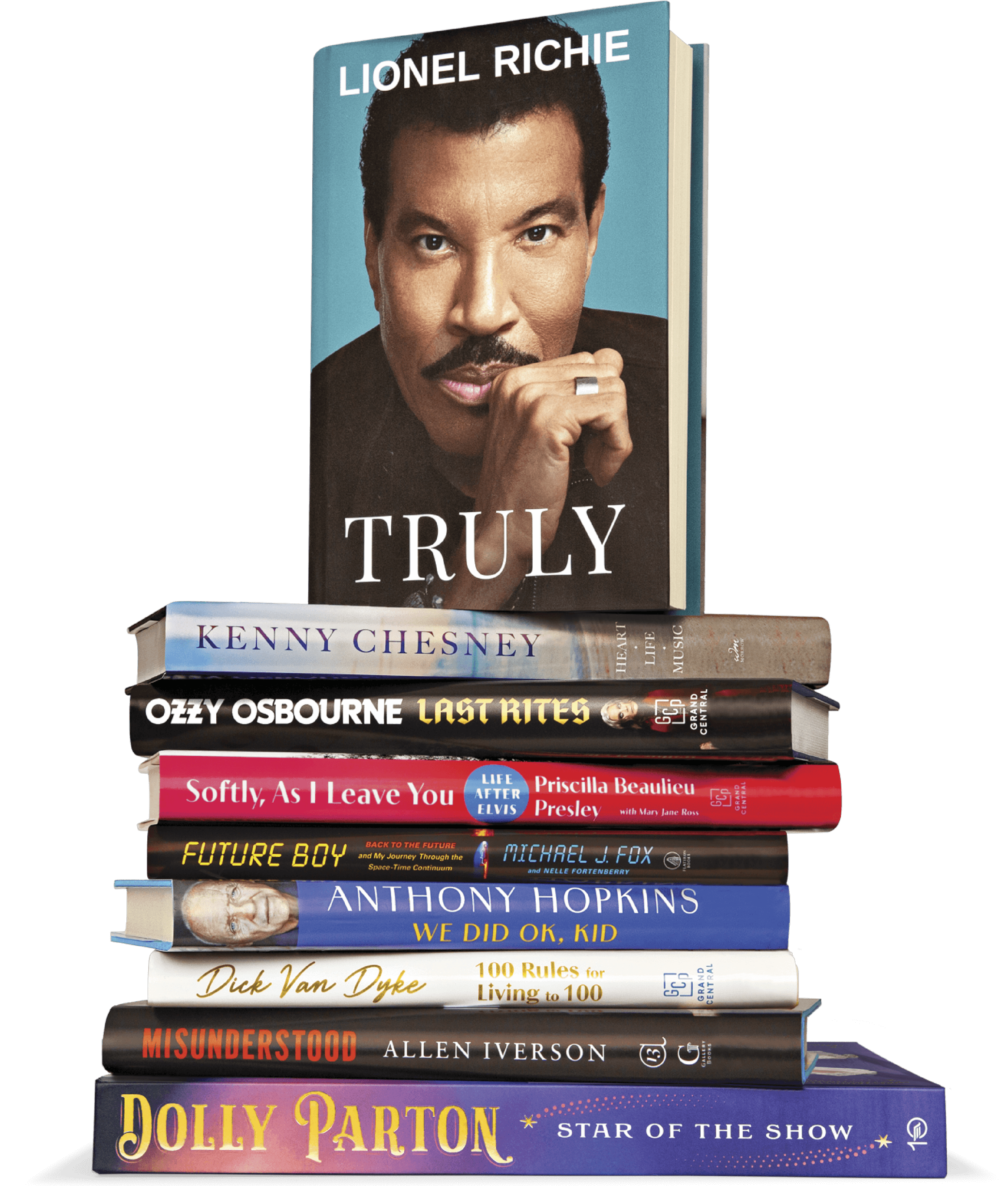 Photo of a stack of books with Truly by Lionel Richie on top