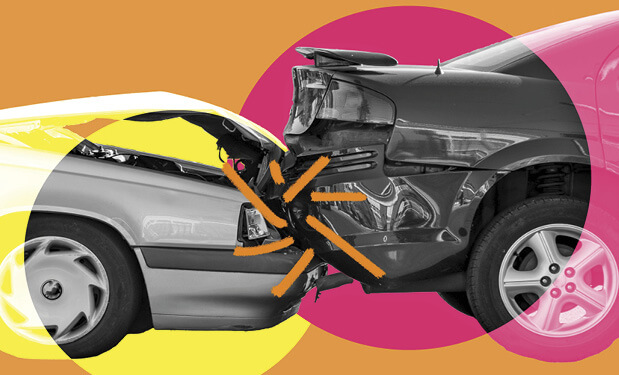 Photo Collage of 2 cars in a crash