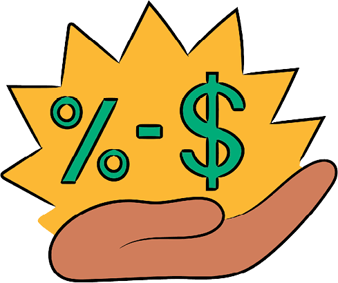 Illustration of a hand holding a dollar sign and a percentage symbol