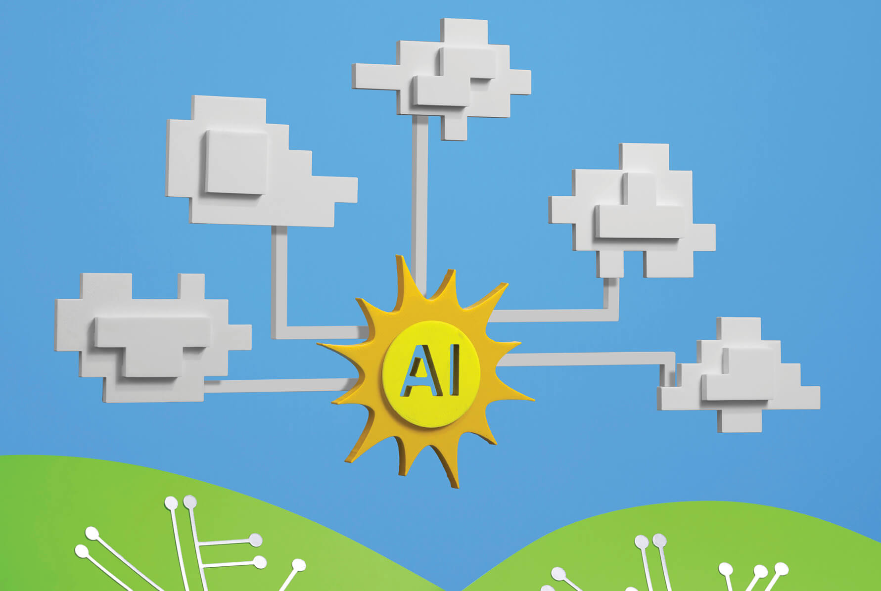 Photo illustration of a sun with the letters AI on it.