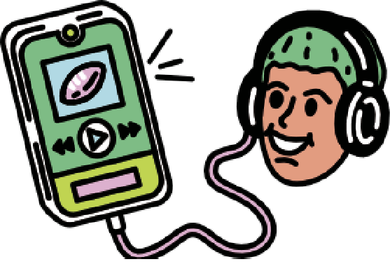 Illustration of a man listening to podcasts