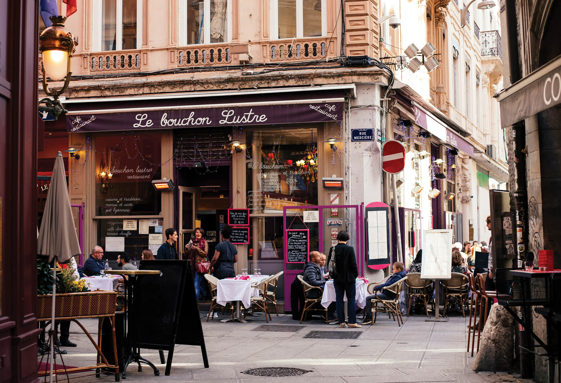 Photo of sidewalk cafes in Lyon, France