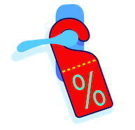 Icon of a hotel door tag with a savings percentage sign