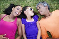The name "Grandmother" is being rewplaced with all kinds of nicknames and pseudonyms- a girl, a woman, and a senior woman from the same family lie down on the grass