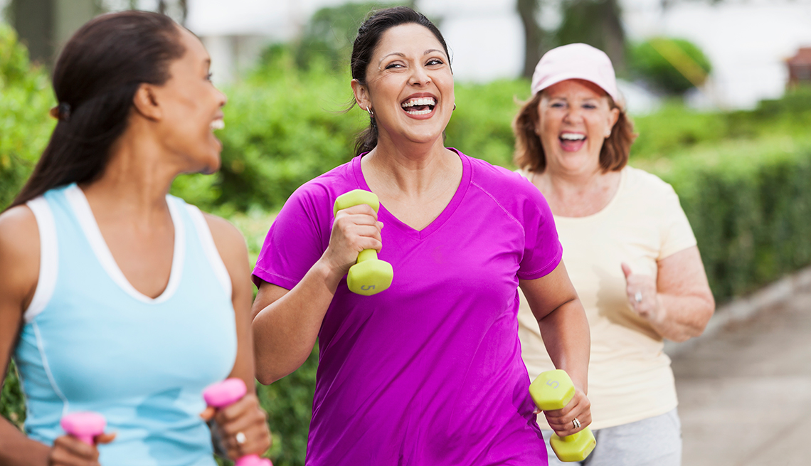 Multi-ethnic women, exercising, outdoors, wellness, AARP Research, Health care