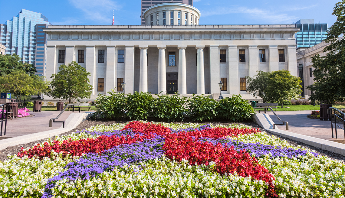 Ohio Statehouse with a Colorful Flower Garden in front
