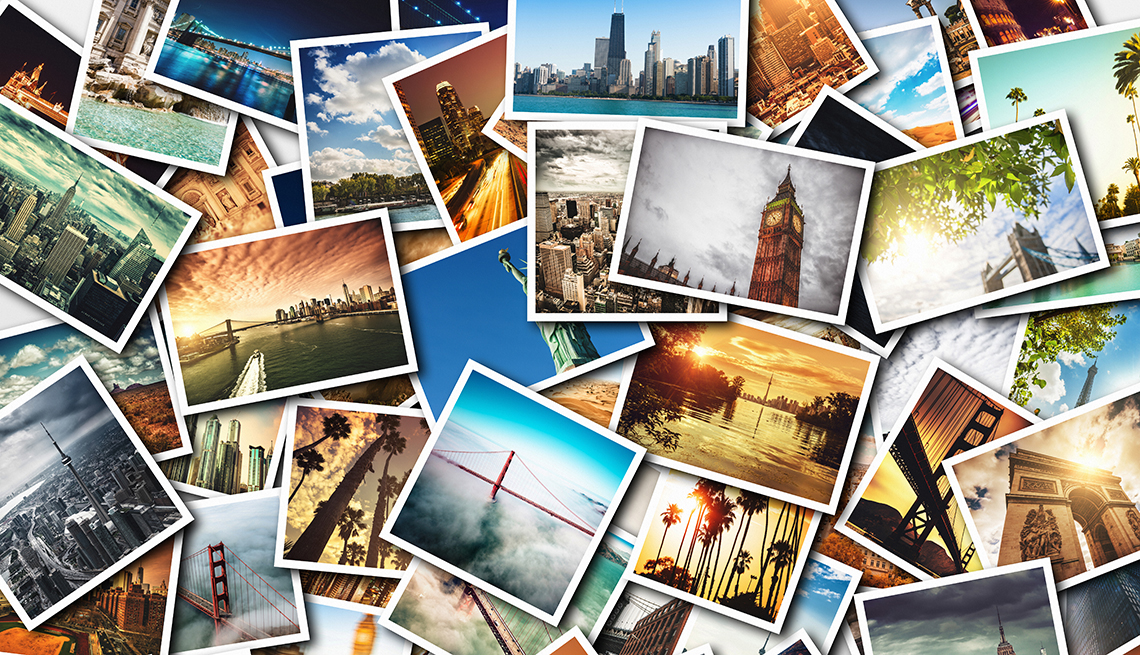 Travel photographs laid out in a collage