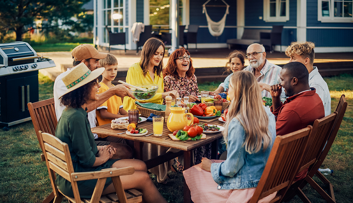 People eating outside