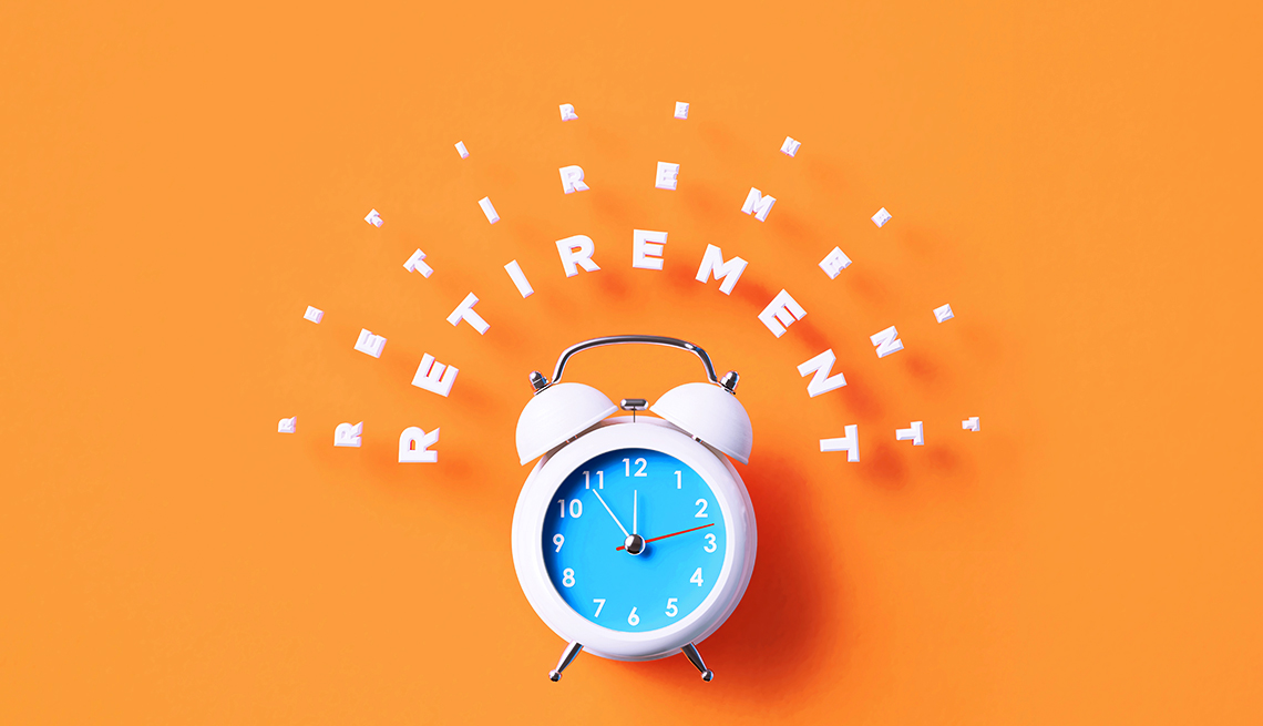 illlustration of an old-fashioned alarm clock ringing out the word "retirement" overhead.