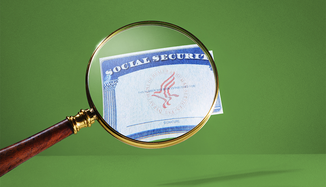 Social Security Card Magnifying Glass Green Background