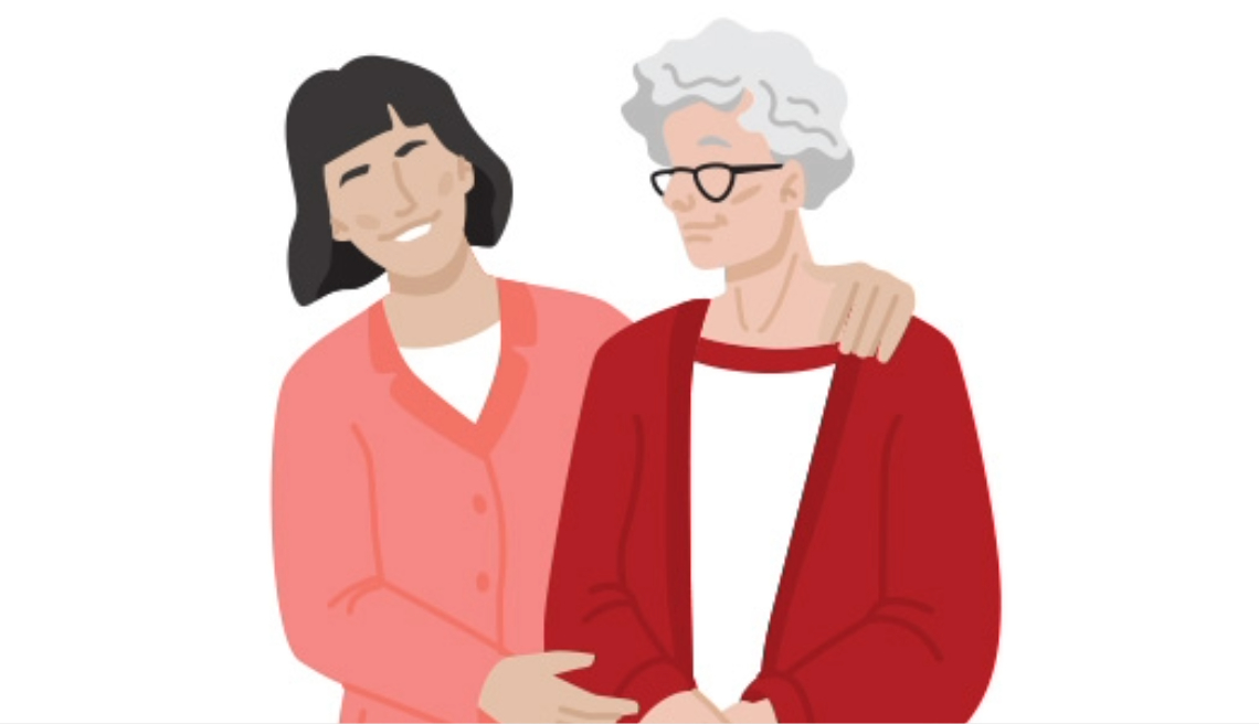 Daughter with arm around mother