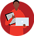 illustrated icon of a person with a laptop and notebook