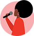illustrated icon of a woman speaking into a microphone