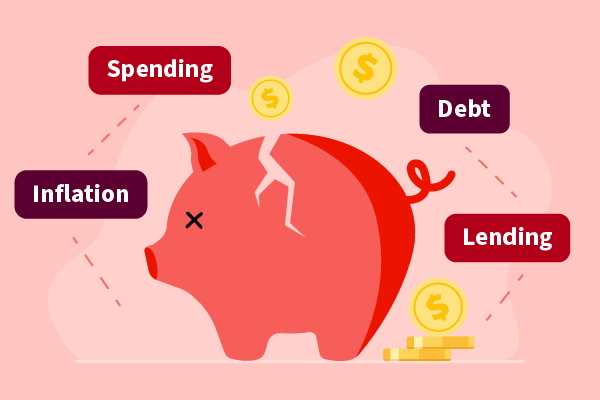 broken bank with coins and copy for things that negatively affect retirement. 