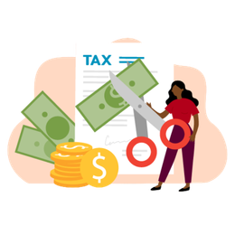 Illustration of a woman cutting cash for tax savings