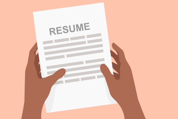 Illustration of two hands holding a resume