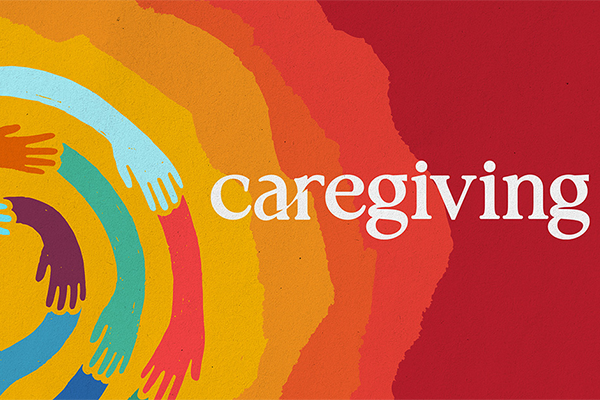 illustration of hands in a circle meant to represent caregiving