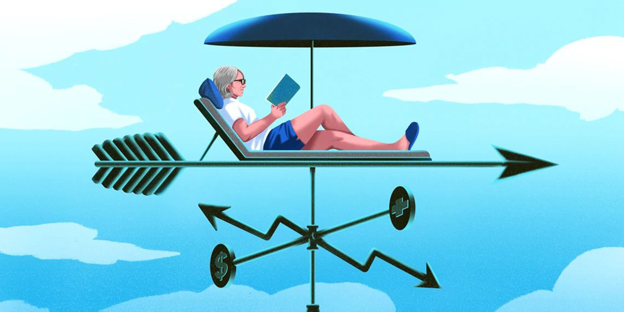 Person lounging on a large weather vane.