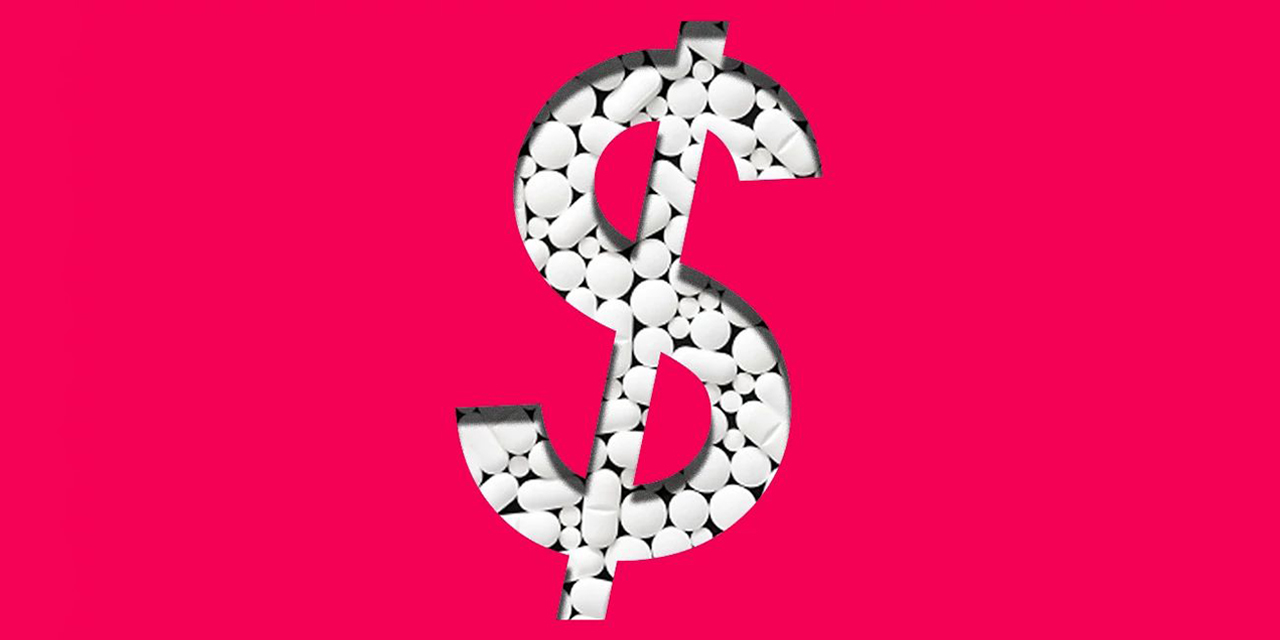 Dollar sign made of pills.