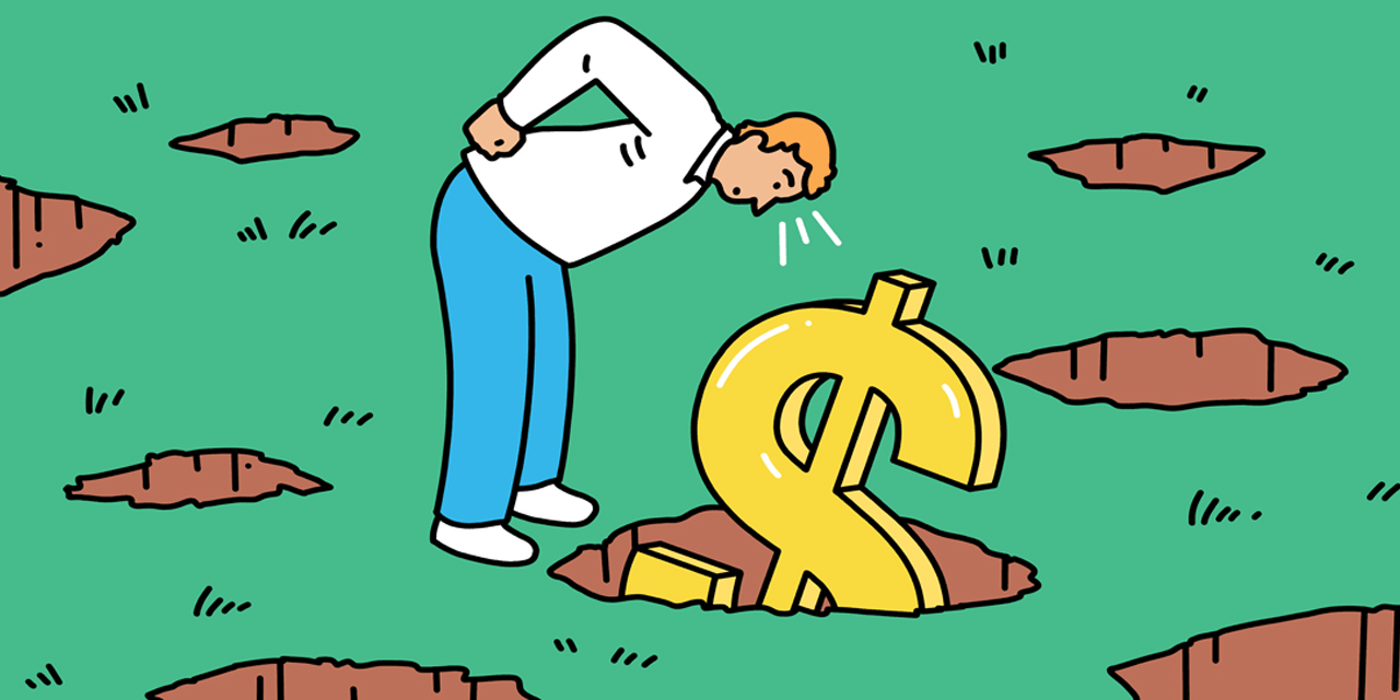 Person finding a hidden dollar sign.