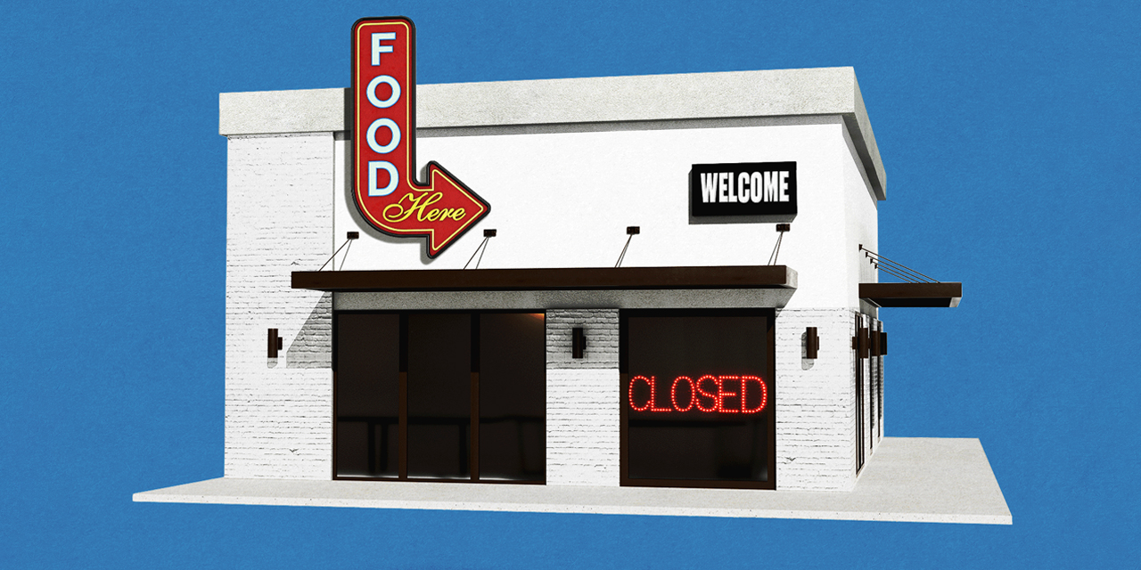 Restaurant showing a closed sign in a window.
