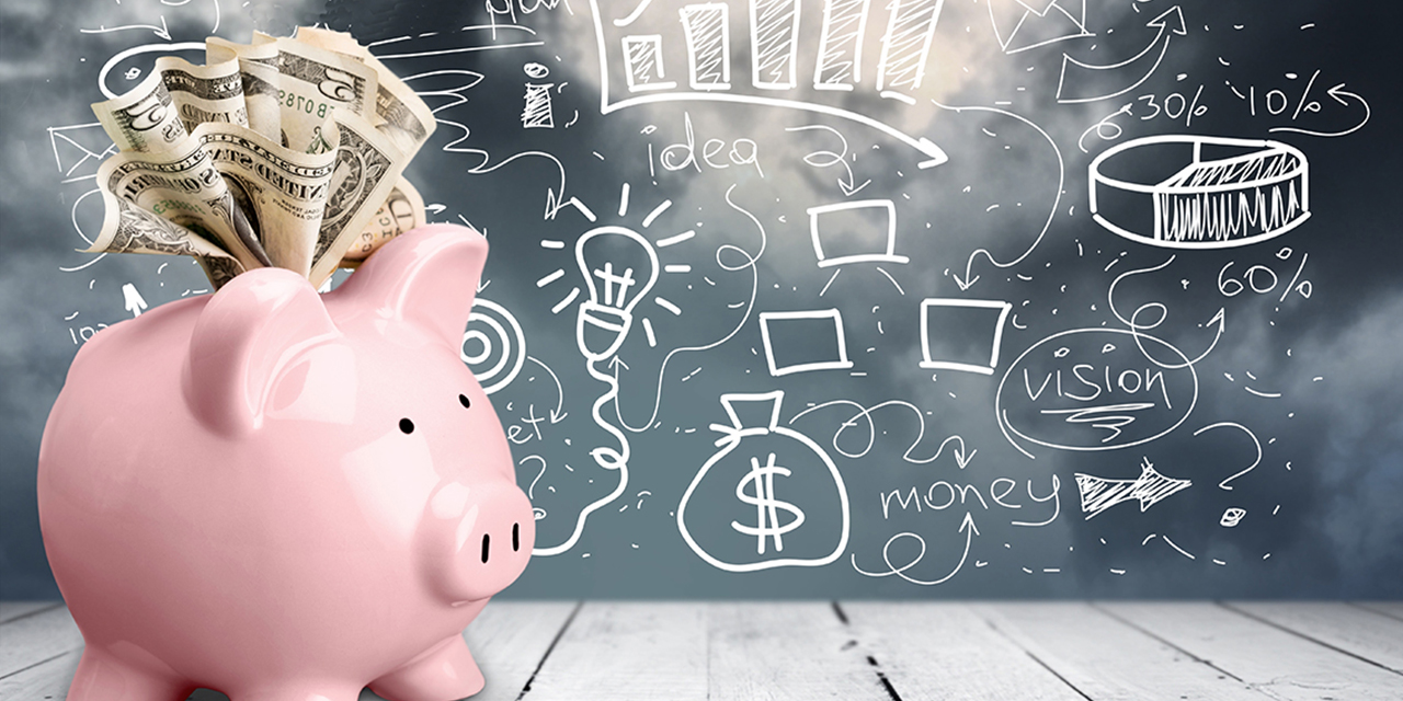 Piggy bank full of cash.