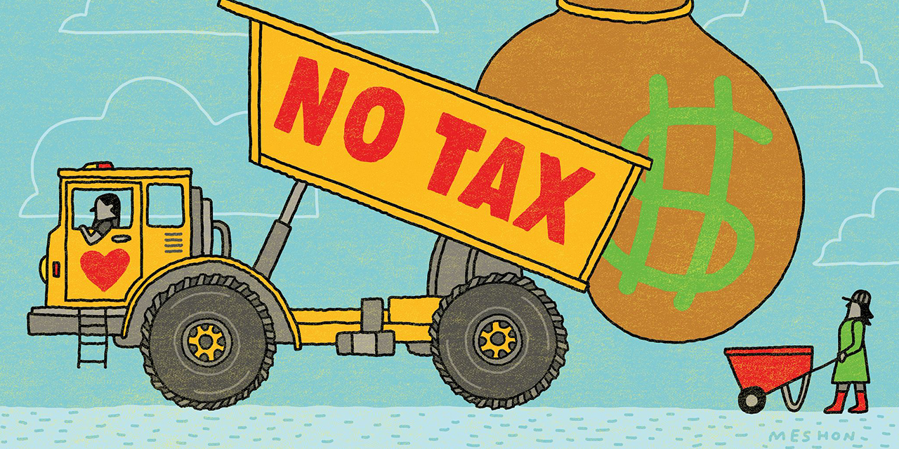 Truck dropping a money bag.