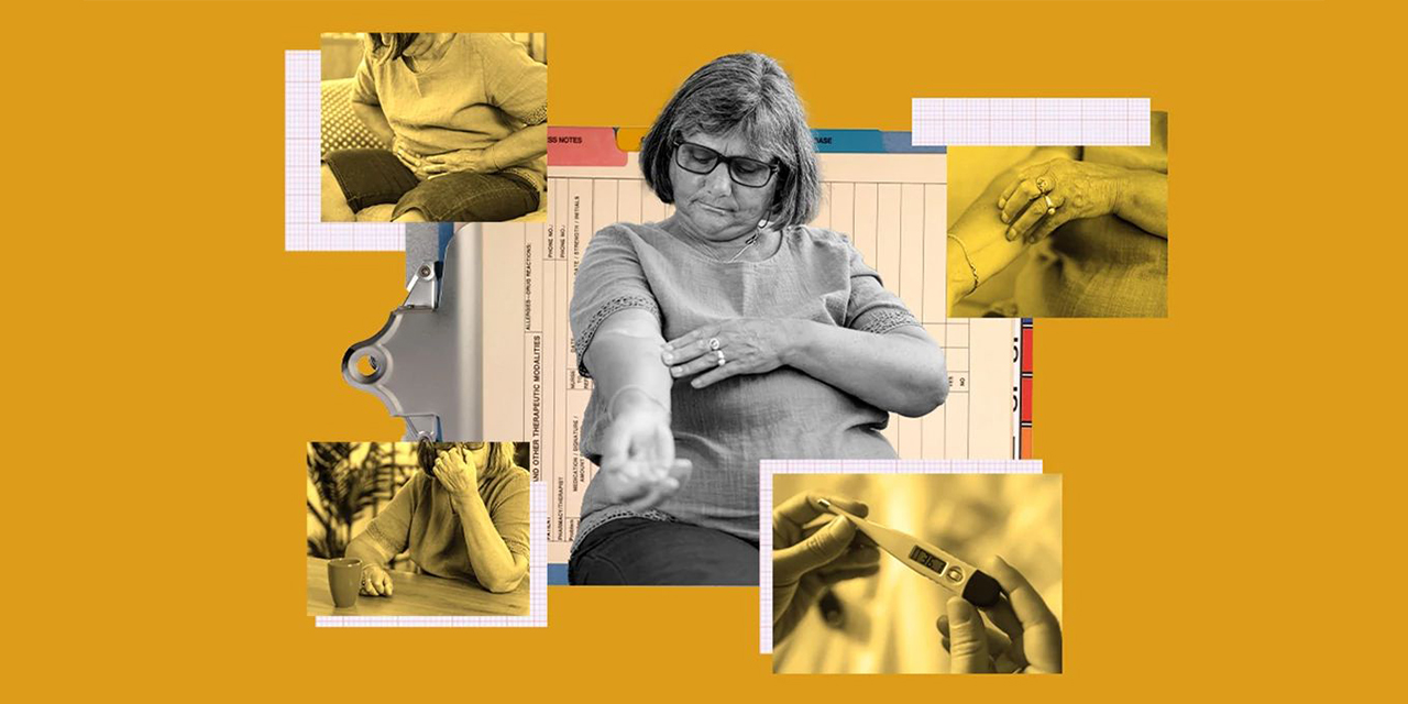 Person inspecting their arm.