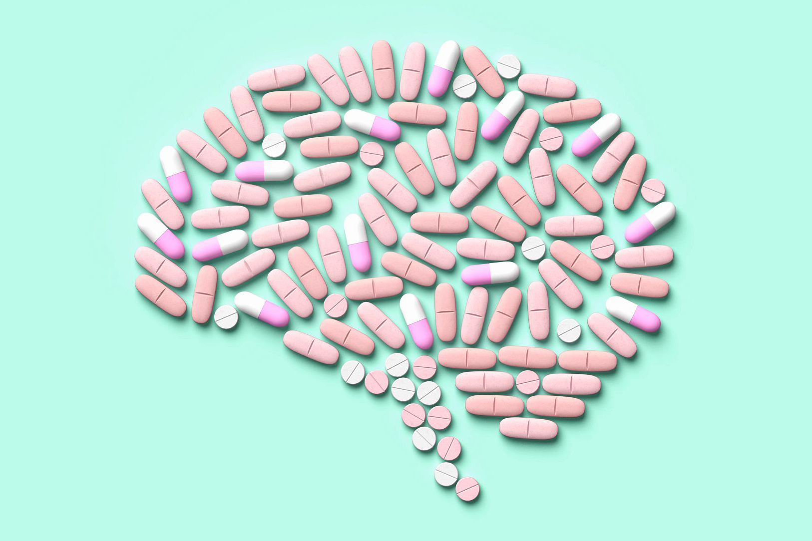 pills arranged in shape of brain