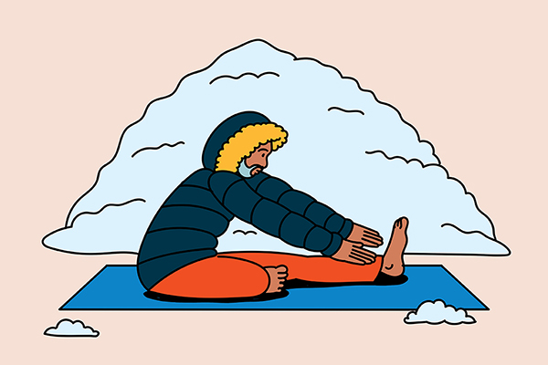 illustration of person stretching in winter coat