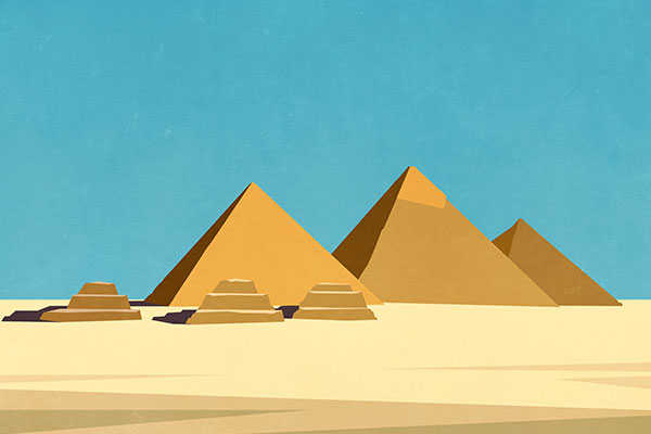 illustrated pyramids in desert