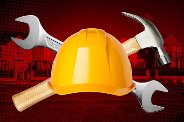 construction helmet with tools