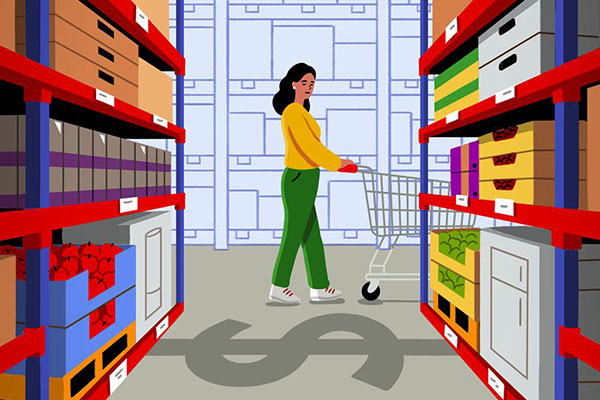 woman shopping in warehouse club. 