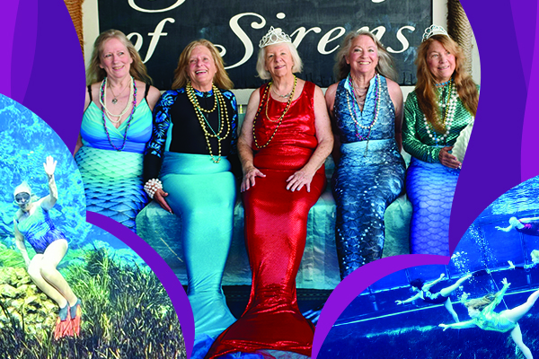 5 friends dressed as mermaids