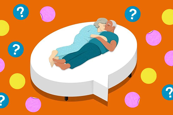 Couple lying in bed.