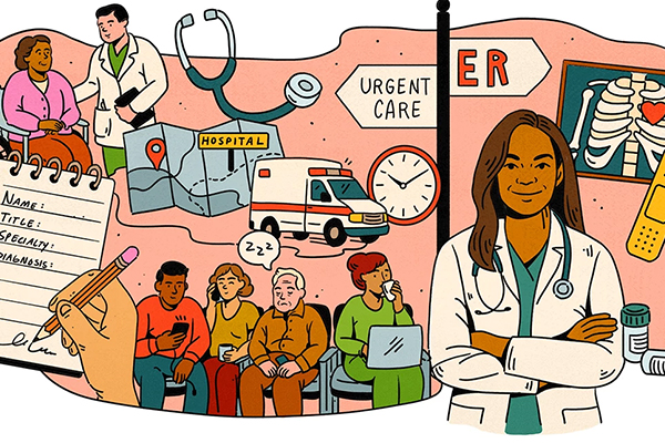 Collage of things associated with health care.