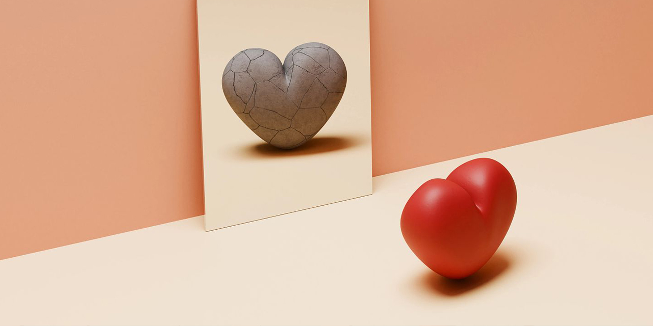 Heart's reflection in a mirror.