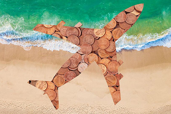 Visualization of a plane made of money.