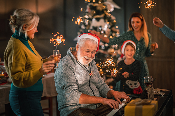 Family enjoying a holiday party.
