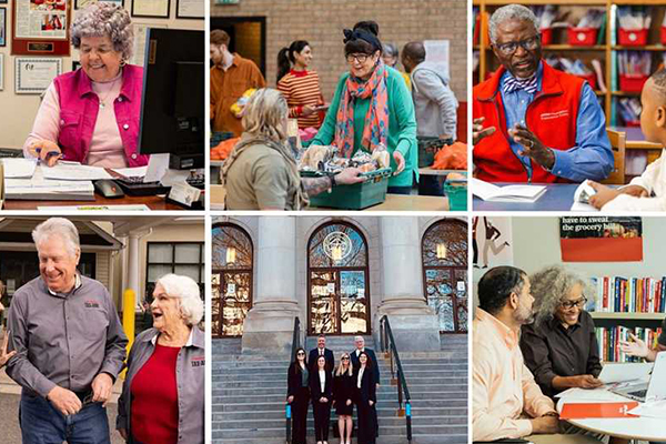 Collage of people interacting.