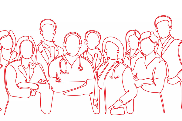 Illustration of various health care professionals.