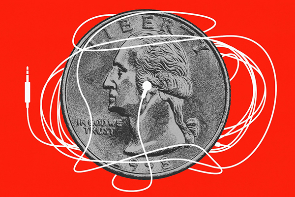 Quarter wearing headphones.