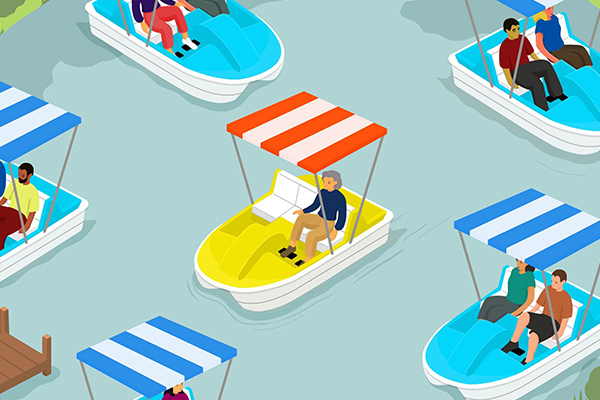 People using paddle boats.