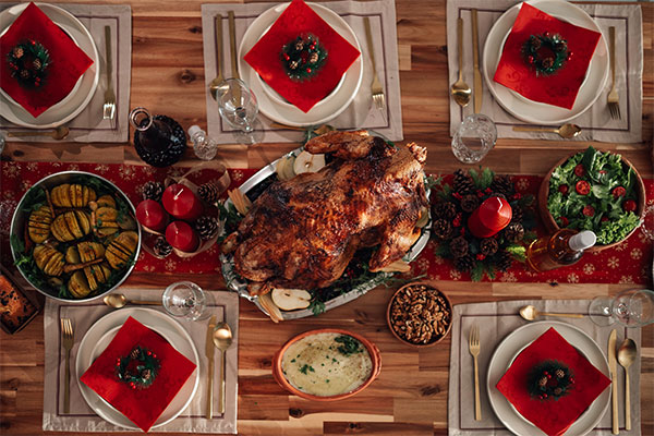 Table set for a holiday meal. 