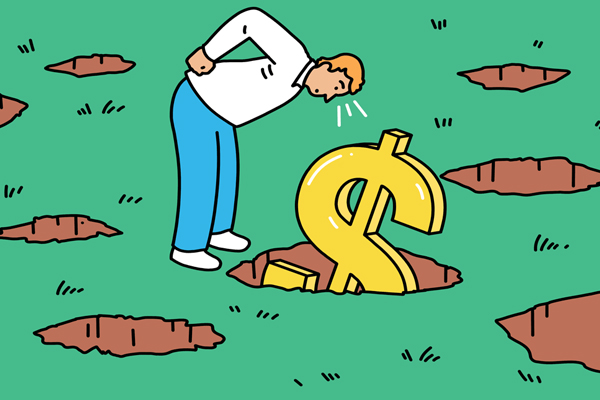 Person finding a hidden dollar sign.