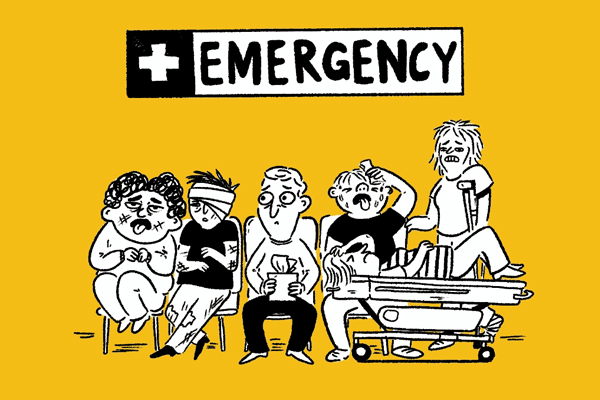 Illustration of people in an emergency room.