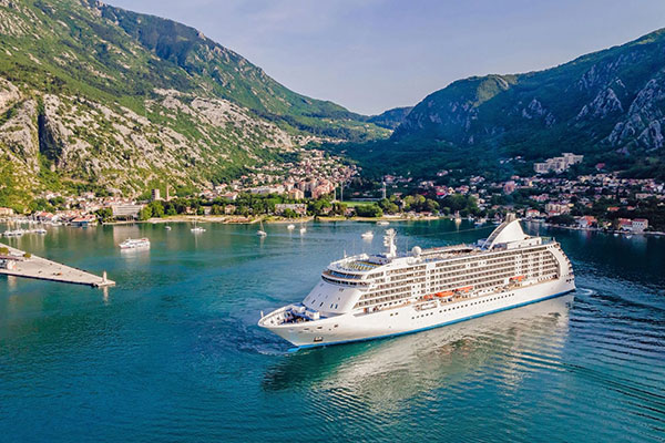 A luxury passenger liner in the Bay of Kotor in Montenegro.
